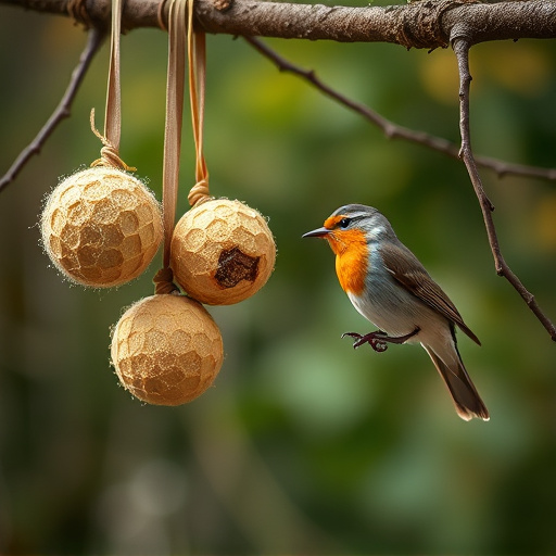 Fat balls hanging near robin perch