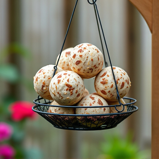 Fat balls hanging on garden feeder