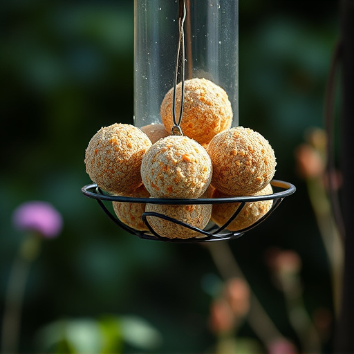 Fat balls hanging on garden feeder