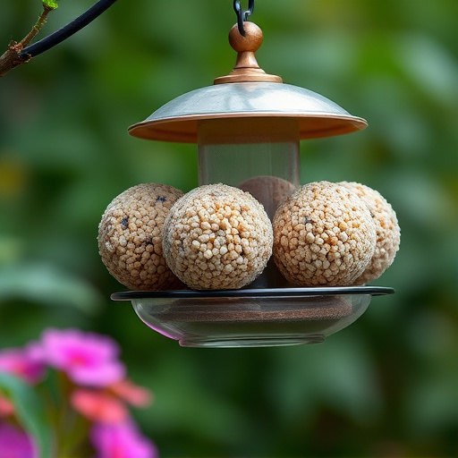Fat balls hanging on garden feeder