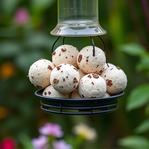 Fat balls hanging on garden feeder