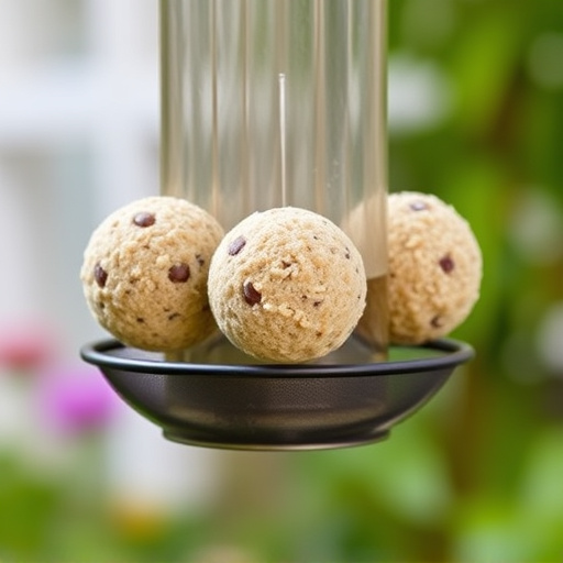 Fat balls hanging on garden feeder