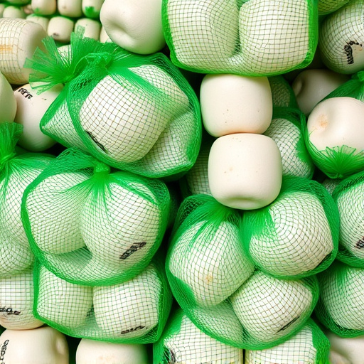 Fat balls stacked in green mesh bags