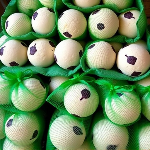 Fat balls stacked in green mesh bags