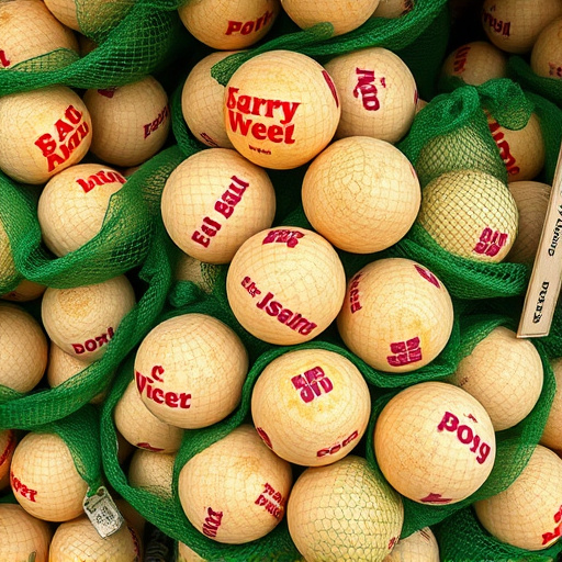 Fat balls stacked in green mesh bags