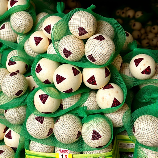 Fat balls stacked in green mesh bags