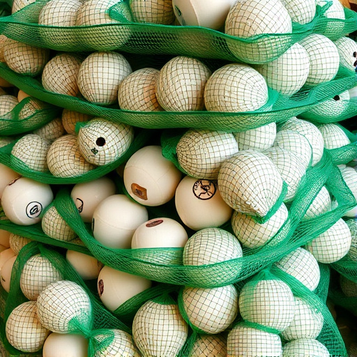 Fat balls stacked in green mesh bags