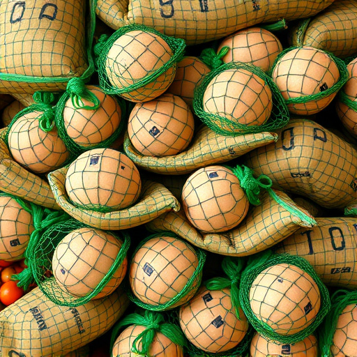 Fat balls stacked in green mesh bags