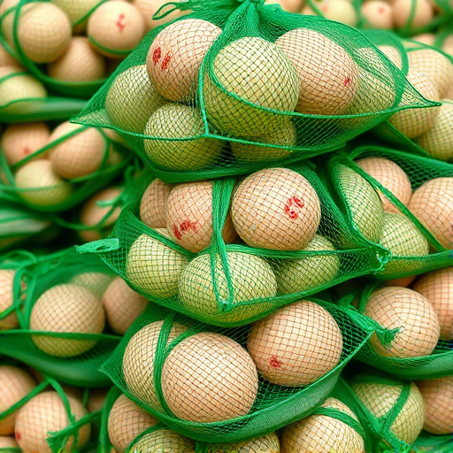 Fat balls stacked in green mesh bags