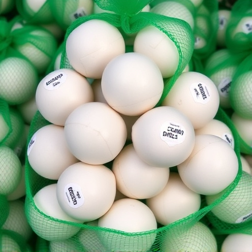 Fat balls stacked in green mesh bags