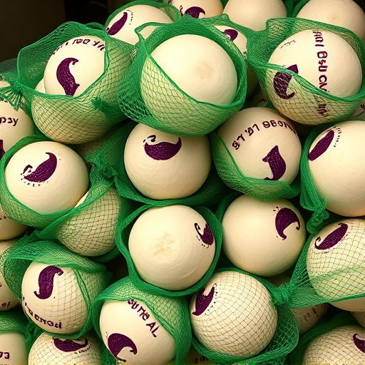 Fat balls stacked in green mesh bags