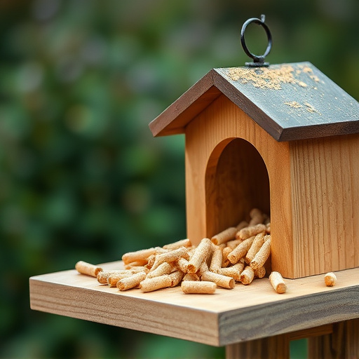 Fat pellets on wooden bird table