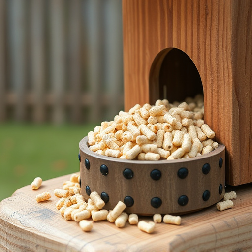 Fat pellets on wooden bird table