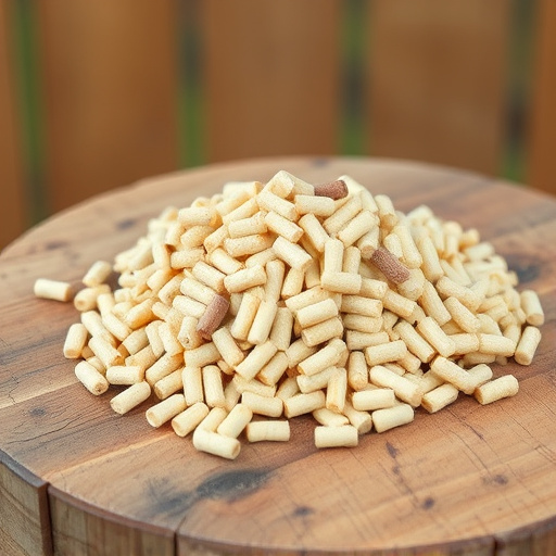 Fat pellets on wooden bird table