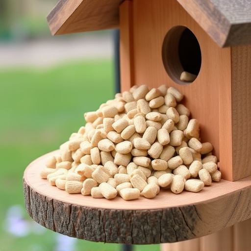 Fat pellets on wooden bird table