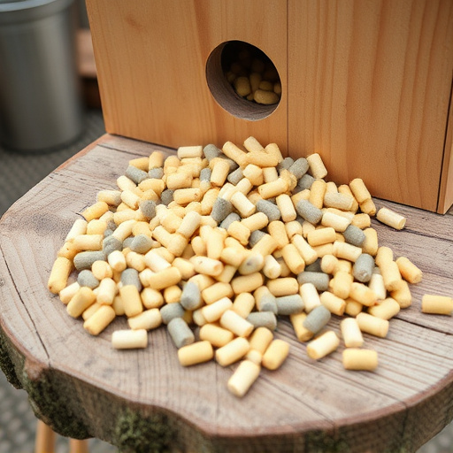 Fat pellets on wooden bird table