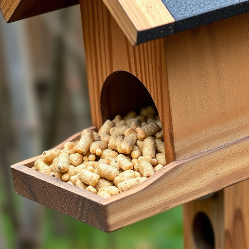Fat pellets on wooden bird table