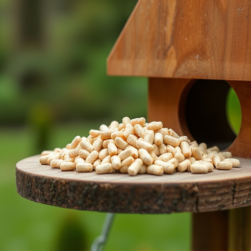 Fat pellets on wooden bird table