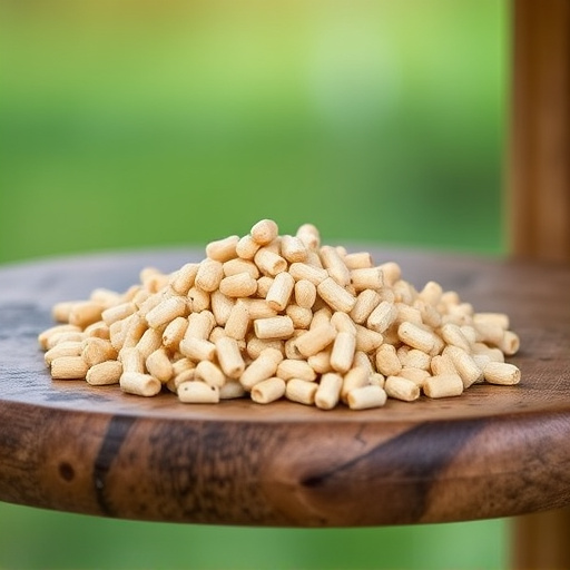 Fat pellets on wooden bird table