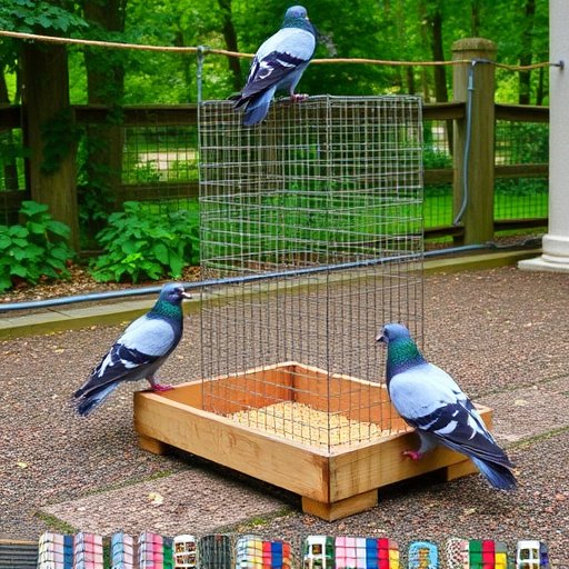Feeding area with pigeon-proof features