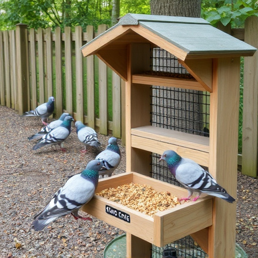 Feeding area with pigeon-proof features