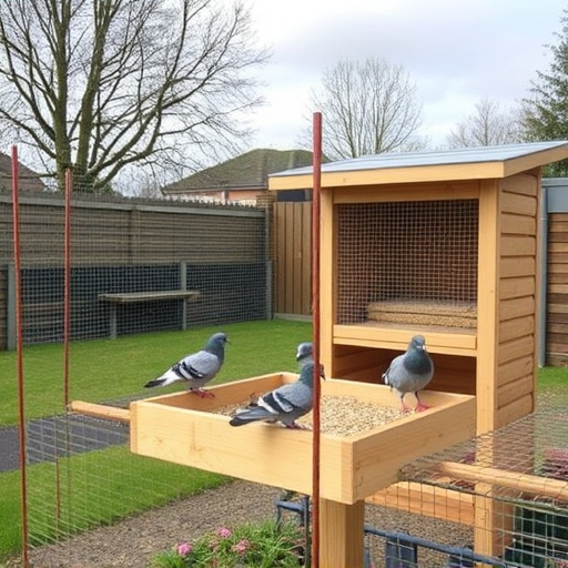 Feeding area with pigeon-proof features