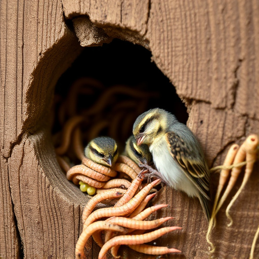 Feeding soft mealworms to fledgling