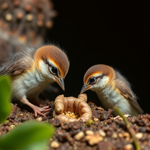 Feeding soft mealworms to fledgling
