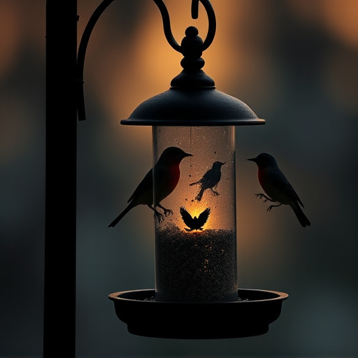 Feeding station with small bird silhouettes