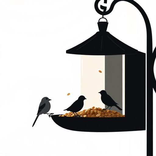 Feeding station with small bird silhouettes
