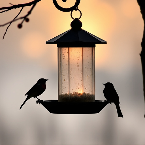 Feeding station with small bird silhouettes