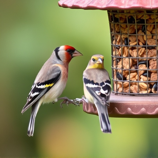 Finch eating from seed-filled feeder