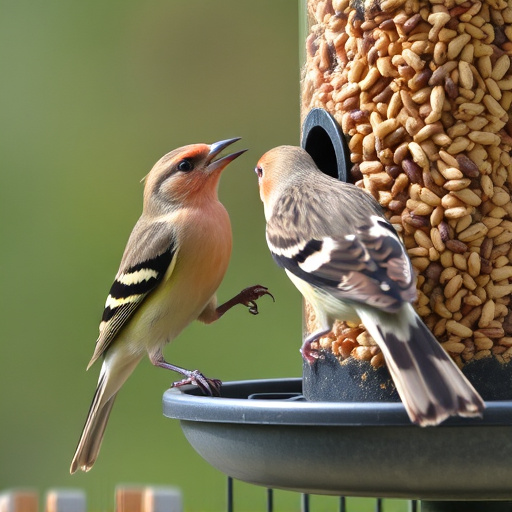 Finch eating from seed-filled feeder