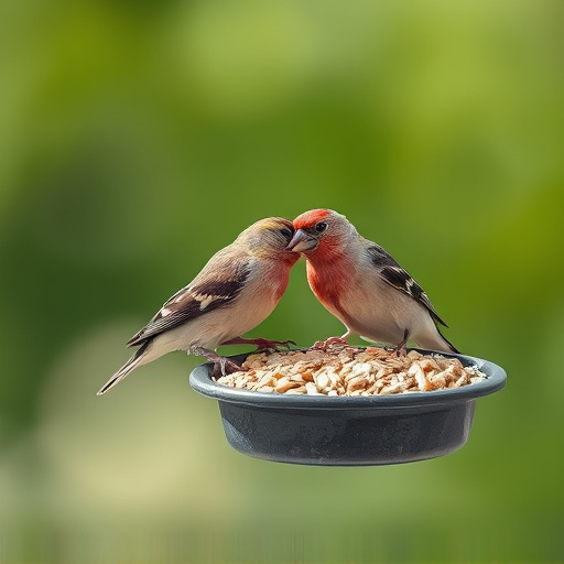 Finch on hanging feeder with tiny seeds