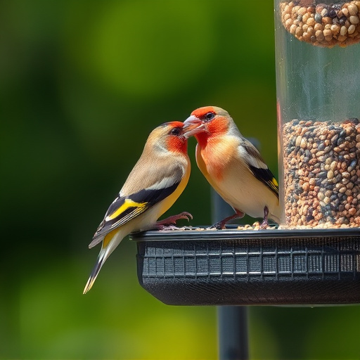 Finch on hanging feeder with tiny seeds
