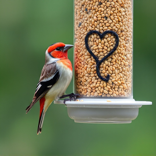 Finch on hanging feeder with tiny seeds