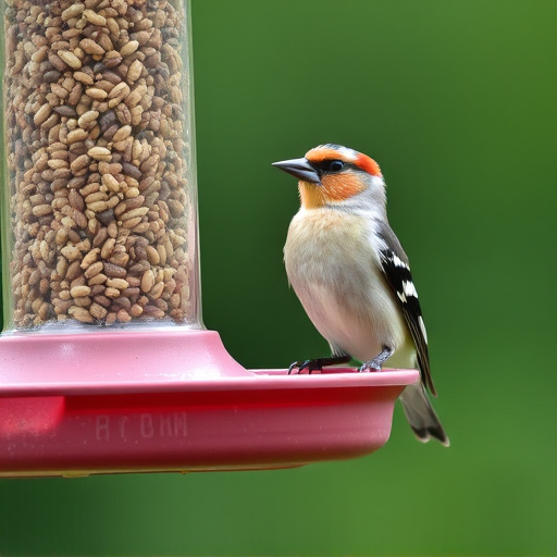 Finch on hanging feeder with tiny seeds