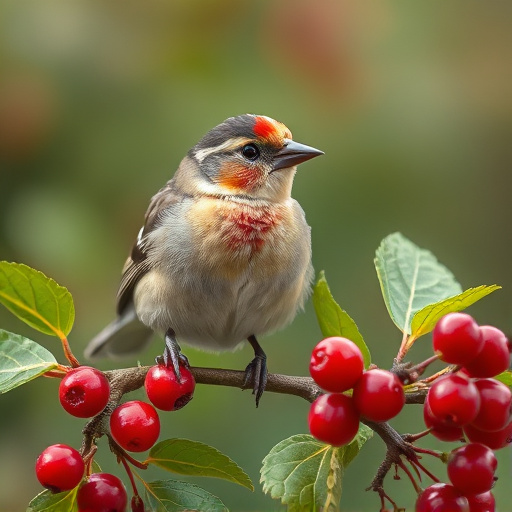 Finch perched beside berry-flavoured suet
