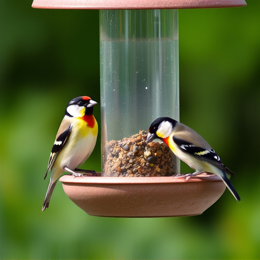 Finches eating from hanging bird table