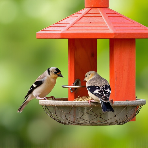 Finches eating from hanging bird table