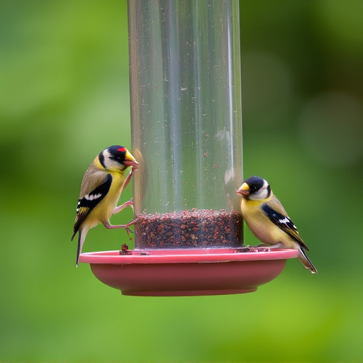 Finches eating from hanging bird table