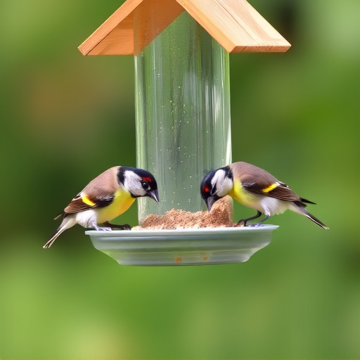 Finches eating from hanging bird table