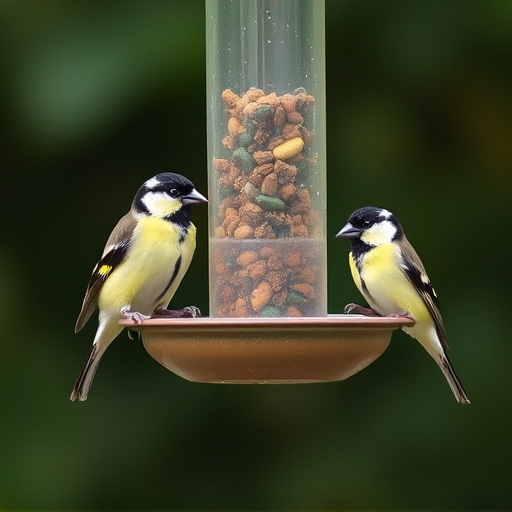 Finches eating from hanging bird table