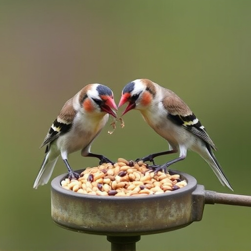 Finches eating niger seed mix