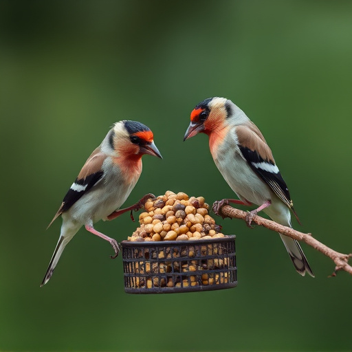 Finches eating niger seed mix