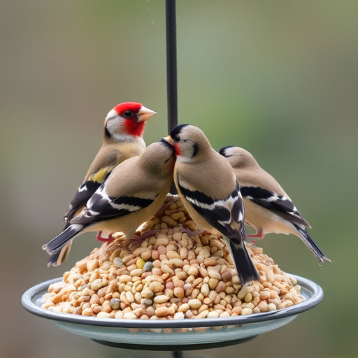 Finches feeding on nyjer seed feeder