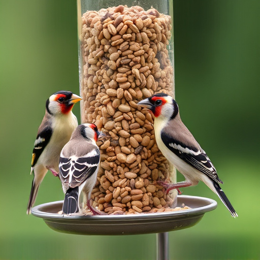 Finches feeding on nyjer seed feeder