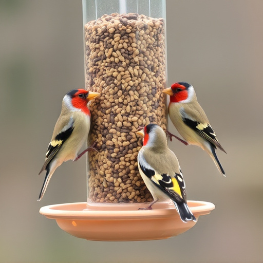 Finches feeding on nyjer seed feeder