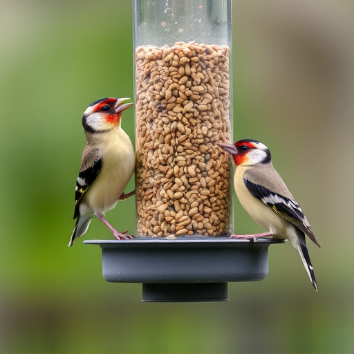 Finches feeding on nyjer seed feeder