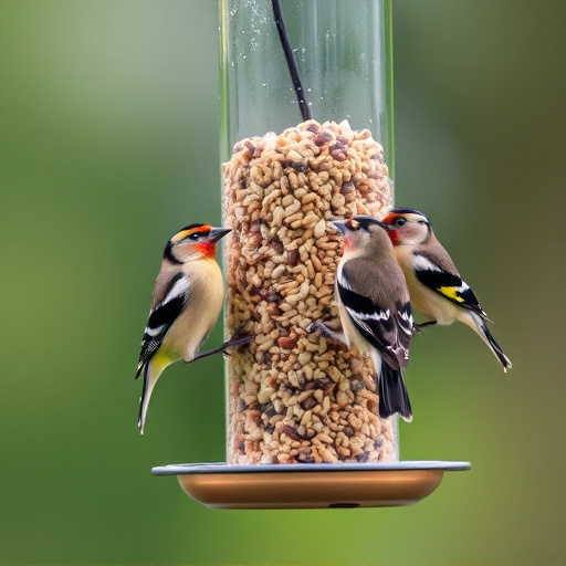 Finches feeding on nyjer seed feeder